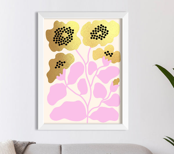 Flowers and Gold Petals Gold Foil Print