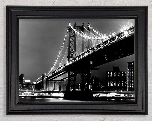 Brooklyn Bridge Night Lights B n W