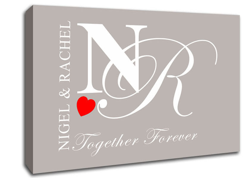 Your Names And Initials Together Forever Beige Canvas Wall Art