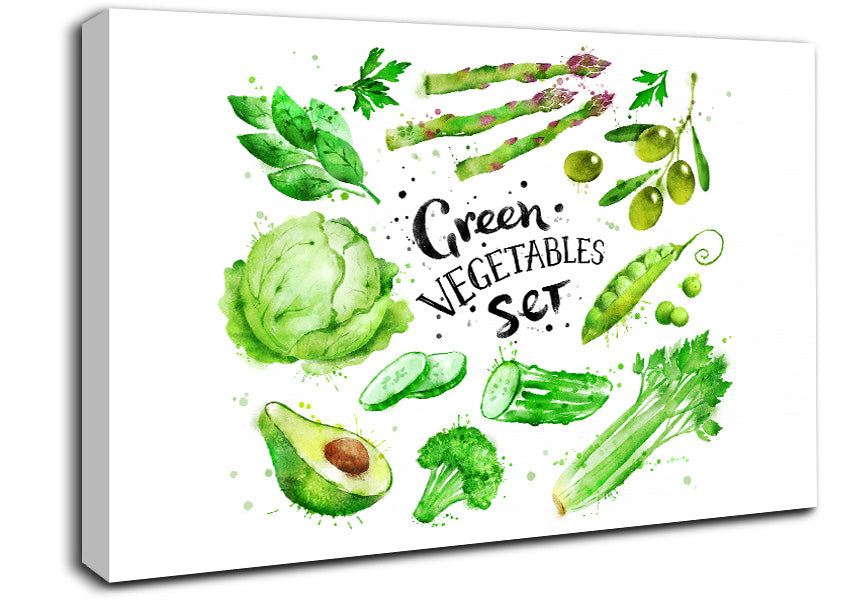 Green Vegetable Set Canvas Wall Art