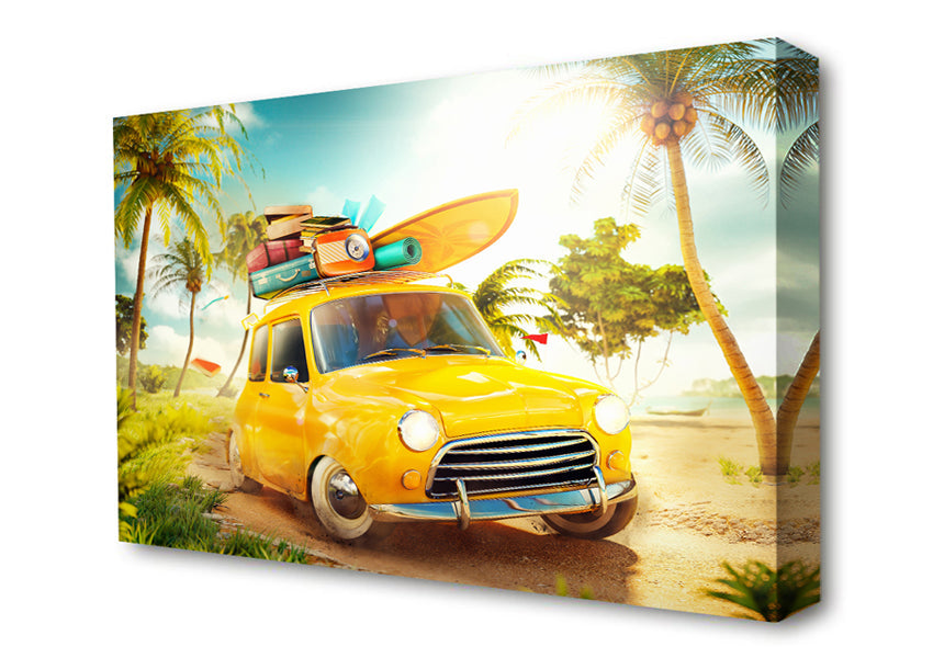 Yellow Classic Mini Trip Canvas Wall Art