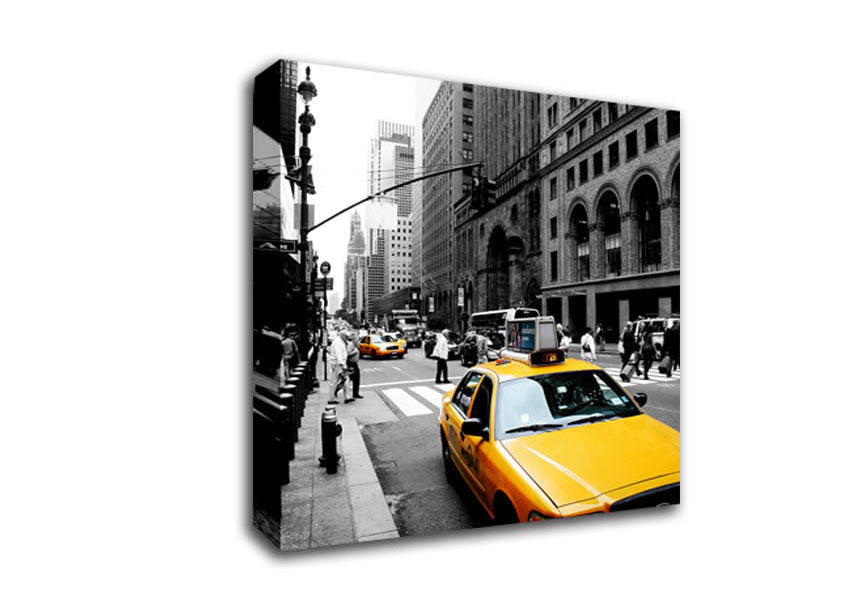 New York City Yellow Taxi Cab On B n W Canvas Wall Art