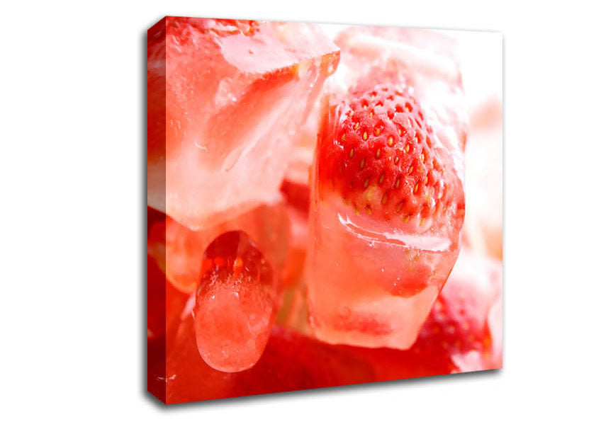Strawberries On Ice Cubes Canvas Wall Art