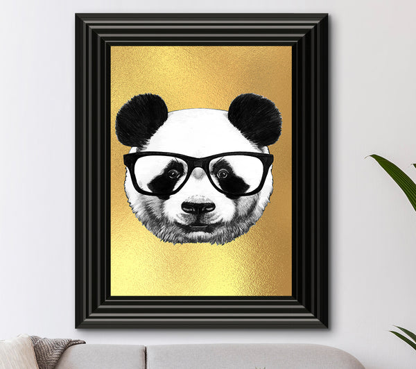 Funky Panda With Glasses Gold Foil Print