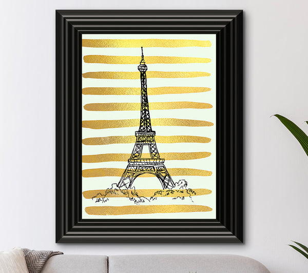 The Eiffel Tower Striples Gold Foil Print