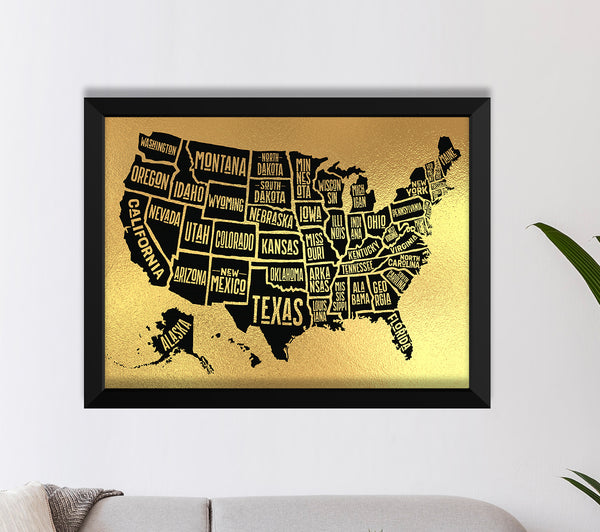 The United States Map Gold Foil Print
