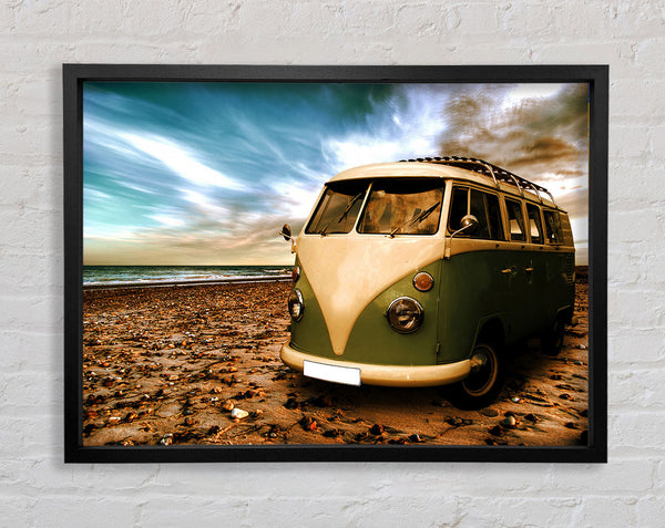 VW Camper At The Beach Green