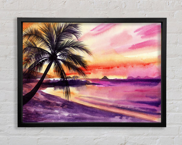 Watercolour Purple Palm Tree Ocean