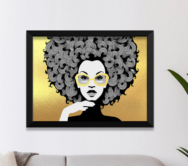 Big Hair Woman Gold Foil Print