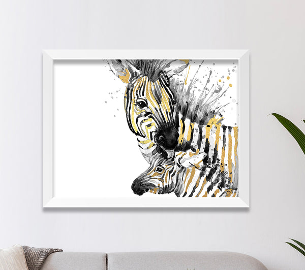 Zebra and Baby Gold Foil Print