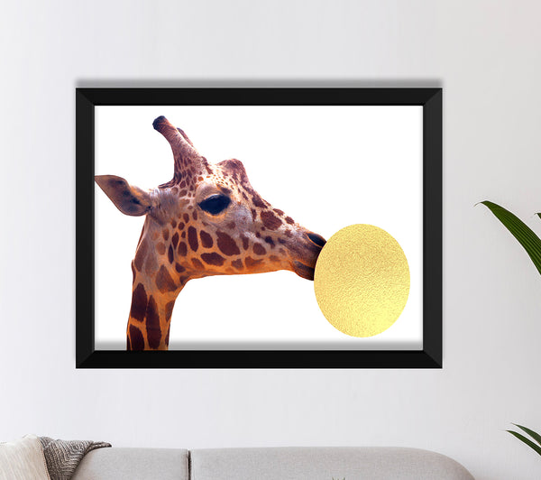 Bubble Gum Giraffe Gold Foil Print