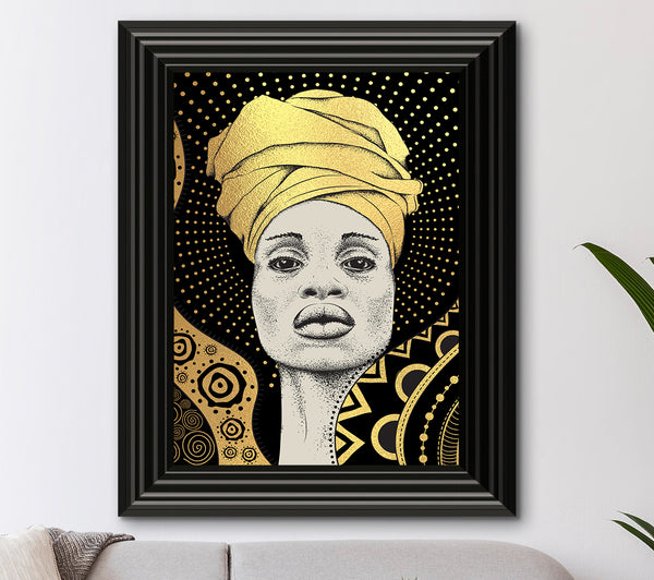 African Woman Gold Foil Print