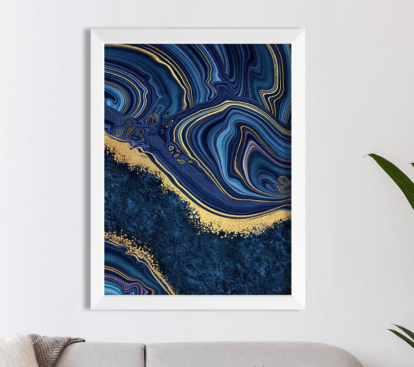 Abstract Blues Stone Gold Foil Print