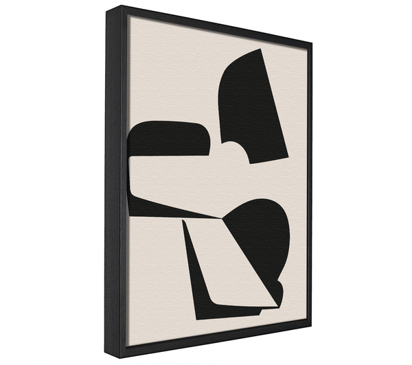 A picture of a Abstract Black Shapes On Beige framed canvas print sold by Wallart-Direct.co.uk