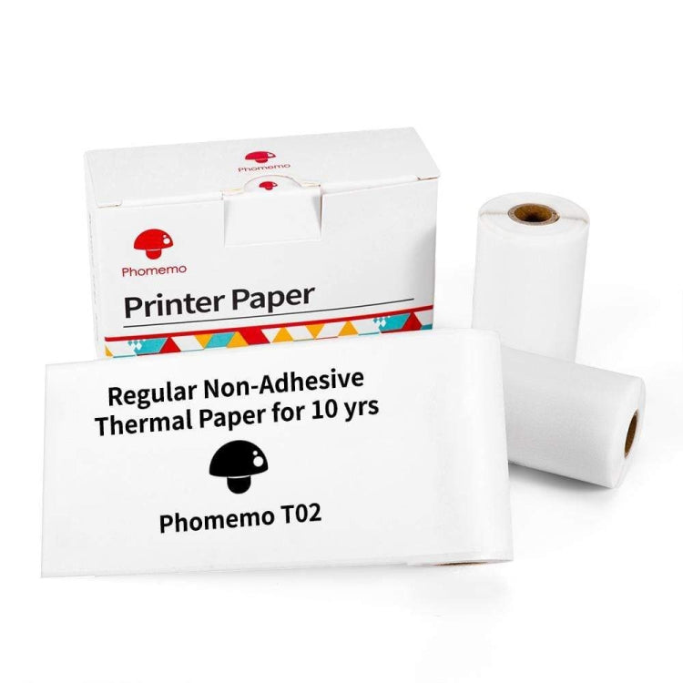 For Phomemo T02 3rolls Bluetooth Printer Thermal Paper Label Paper, 53mmx6.5m 10 Years Black on White No Adhesive, 50mmx3.5m 2 Years Black on White Sticker, 50mmx3.5m 10 Years Black on White Sticker, 50mmx3m 5 Years Blue on White Sticker