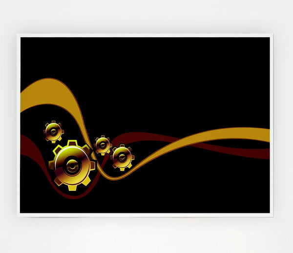 Gold Cogs Of Time Print Poster Wall Art