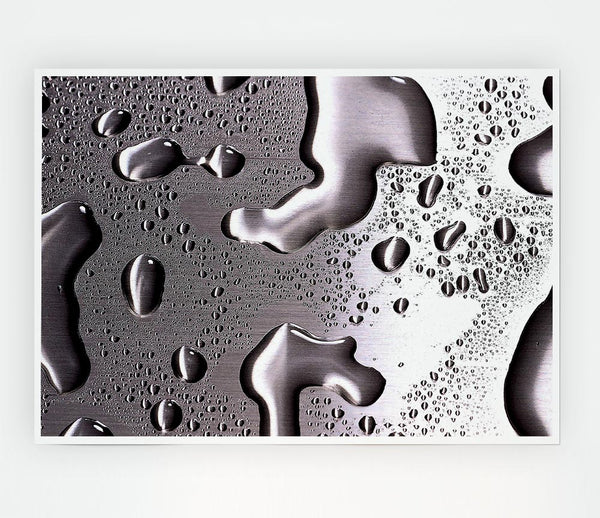 Water Drops On Silver Surface Print Poster Wall Art