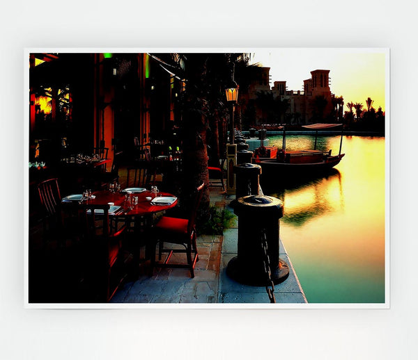 Waterway Cafes Print Poster Wall Art