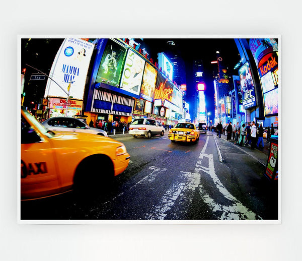 Yellow Cab New York Broadway Drive Print Poster Wall Art