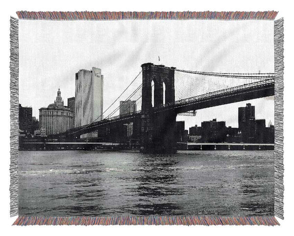 The View Of New York Under Brooklyn Bridge Woven Blanket