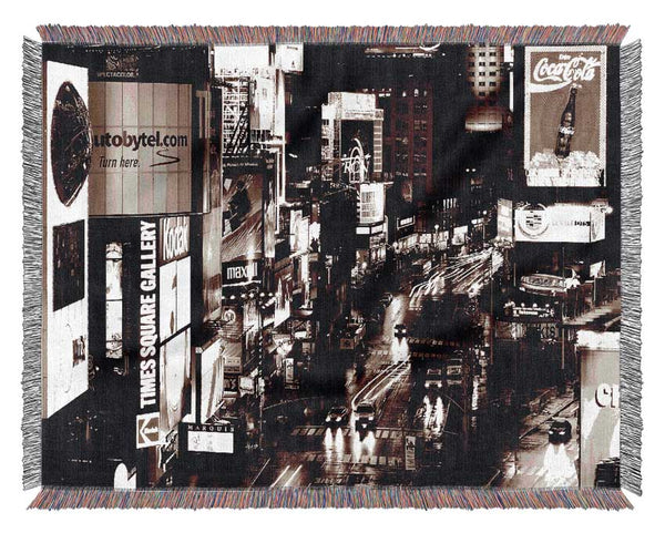 Times Square New York Brown Woven Blanket