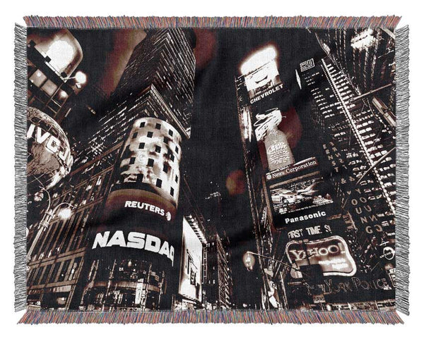 Times Square New York City Brown Woven Blanket