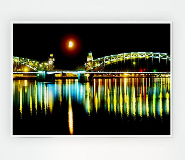 Twin Bridge Moonlight Print Poster Wall Art