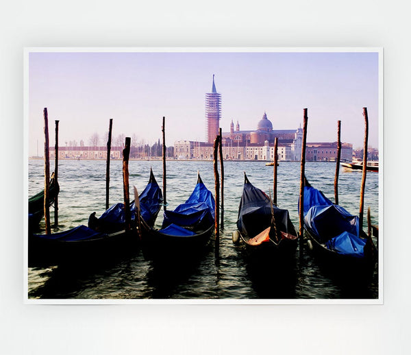 Venice Gondola Line Up Print Poster Wall Art