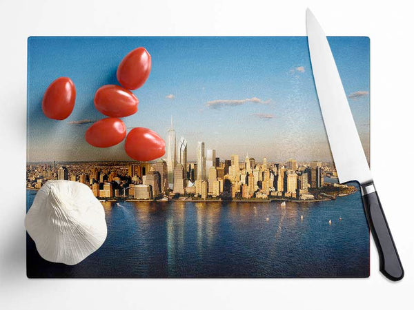 View Of New York In Golden Sunlight Glass Chopping Board