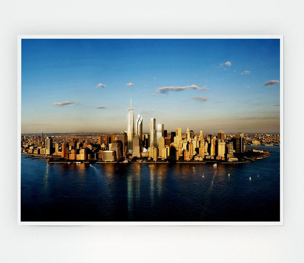 View Of New York In Golden Sunlight Print Poster Wall Art
