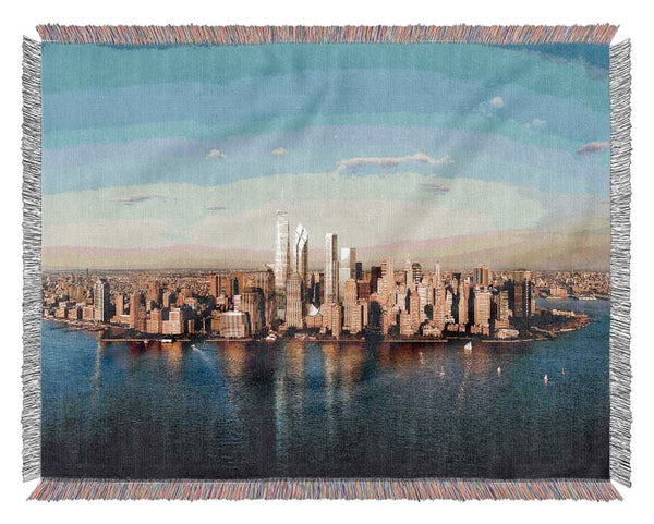 View Of New York In Golden Sunlight Woven Blanket