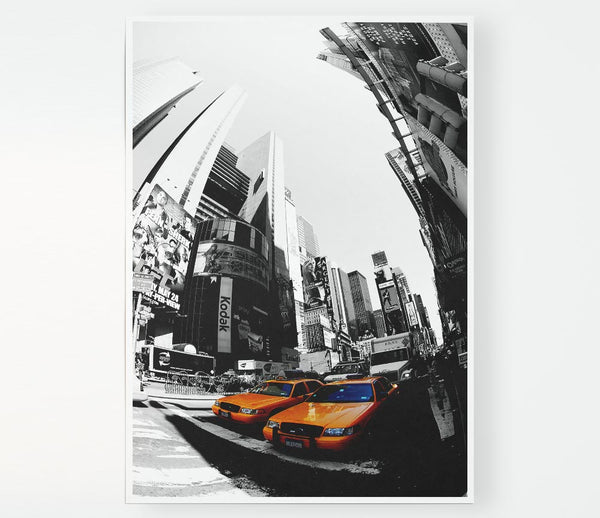 Yellow Cab Duo On 5Th Avenue Print Poster Wall Art