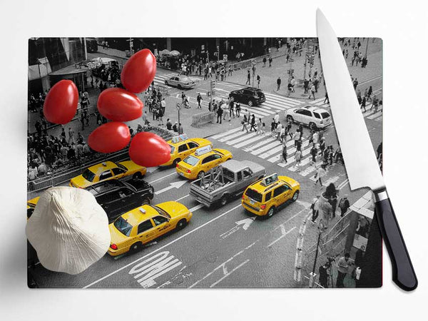 Yellow Cabs New York City Glass Chopping Board