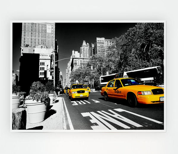 Yellow Taxi In New York City Print Poster Wall Art