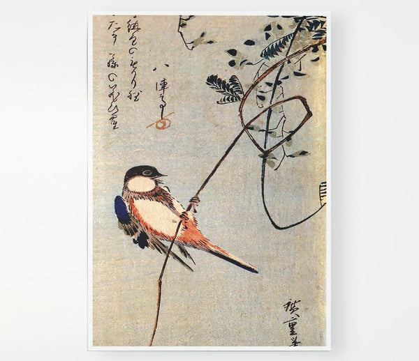 Hiroshige A Bird On A Wisteria Print Poster Wall Art