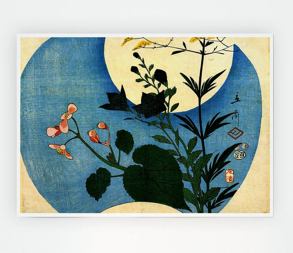 Hiroshige Autumn Flowers With Full Moon Print Poster Wall Art