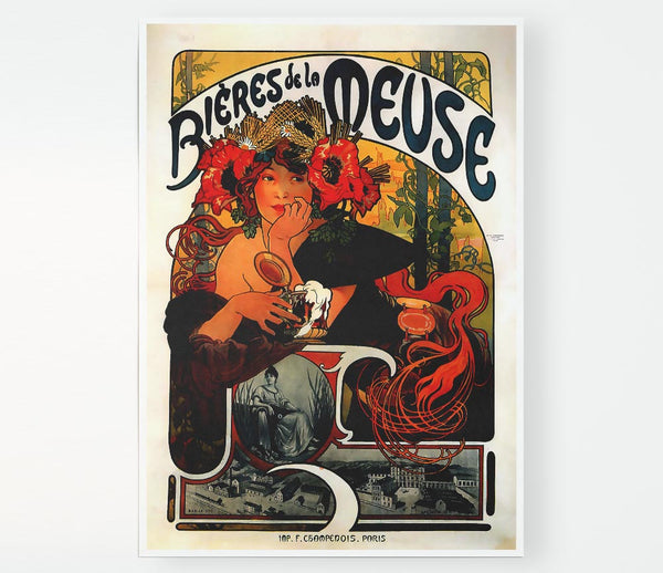 Alphonse Mucha Bieres De La Meuse Print Poster Wall Art