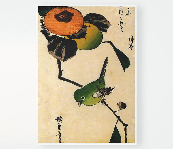 Hiroshige Bird On A Persimmon Tree Print Poster Wall Art