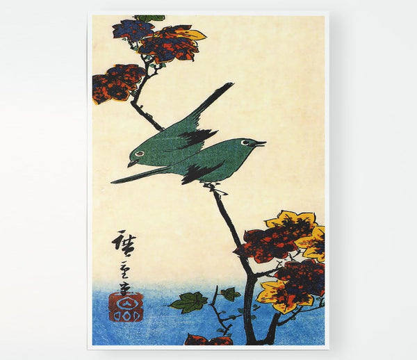Hiroshige Birds On A Maple Branch Print Poster Wall Art