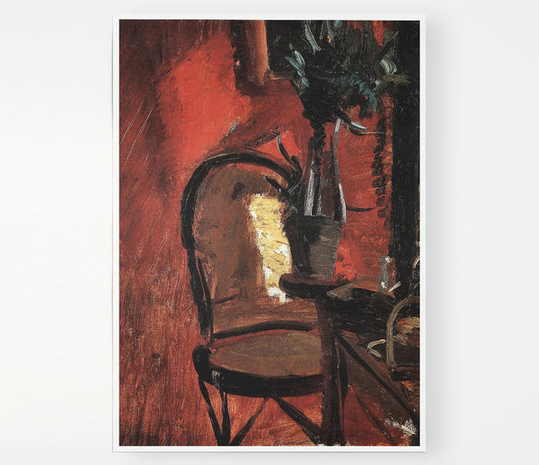 Anna Ancher Chair With A Plant In Front Of Red Wall Print Poster Wall Art