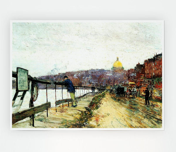Hassam Charles River Und Beacon Hill Print Poster Wall Art