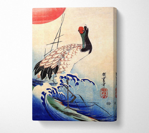 Picture of Hiroshige Crane And Rising Sun Canvas Print Wall Art