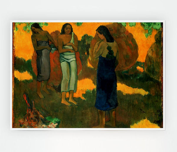 Gauguin Three Tahitain Women Against A Yellow Background Print Poster Wall Art