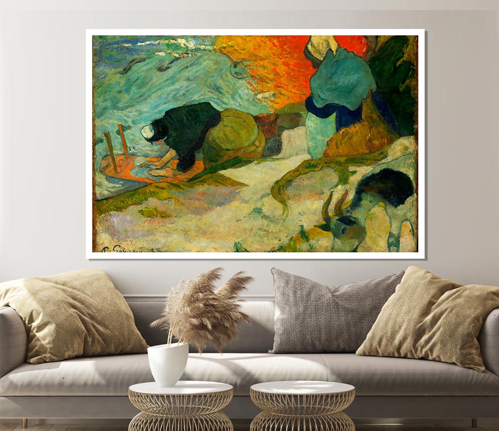 Gauguin Washerwomen In Arles Print Poster Wall Art