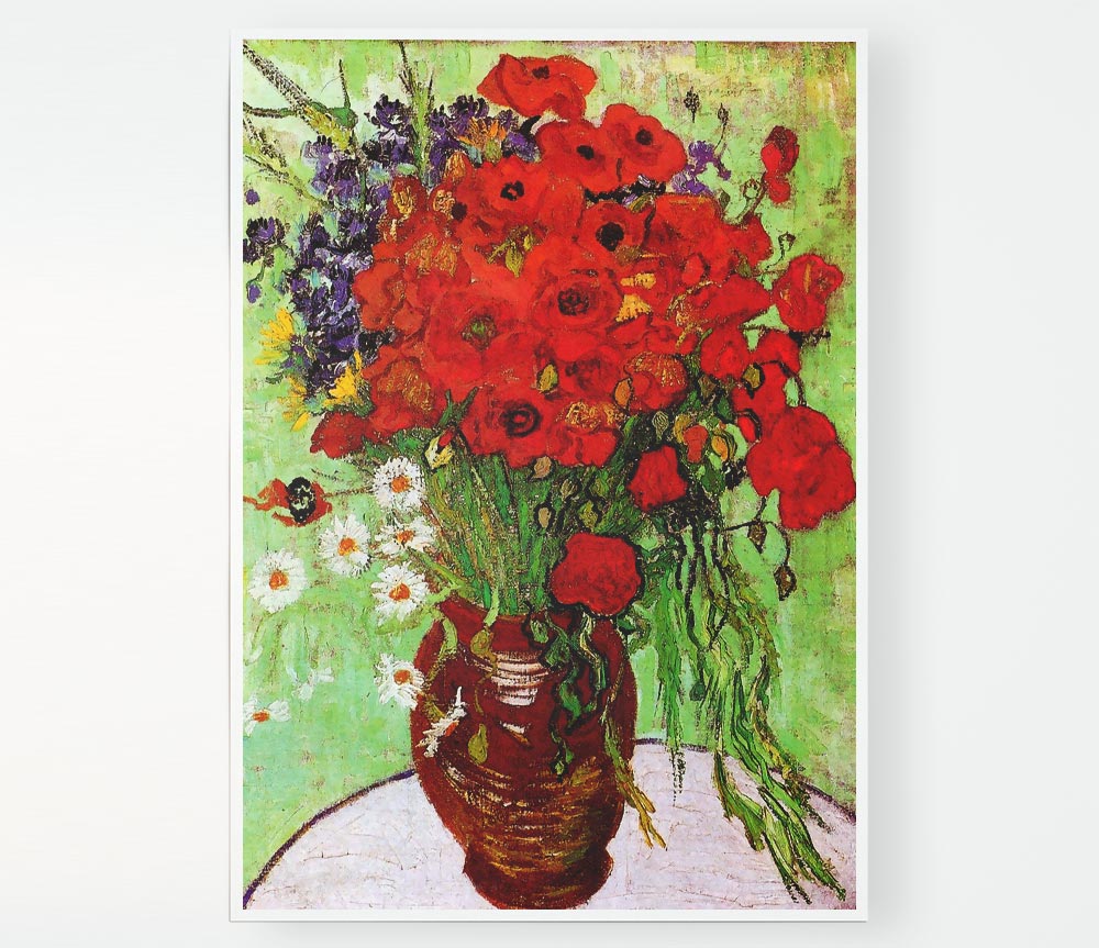 Van Gogh Still Life Red Poppies And Daisies Print Poster Wall Art