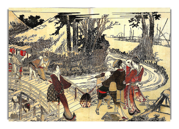 Village Near A Bridge By Hokusai
