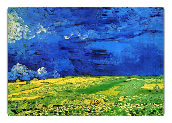 Wheat Field Under Clouded Sky By Van Gogh