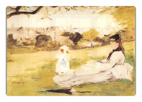 Woman And Child Sitting In A Field By Morisot