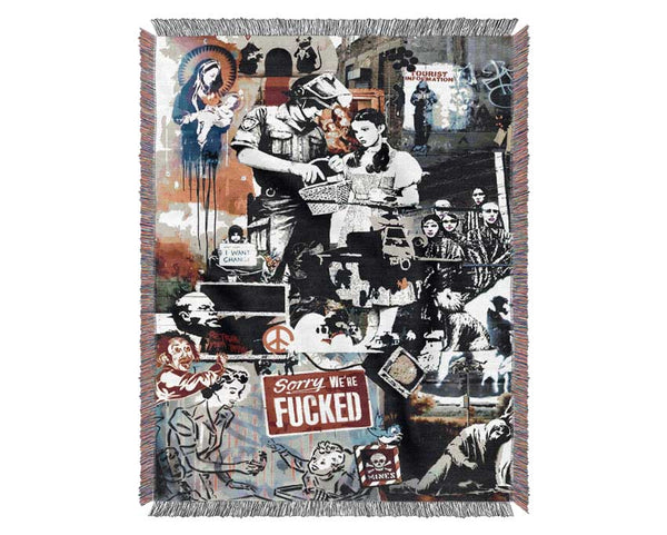 Banksy Collage 2 Woven Blanket