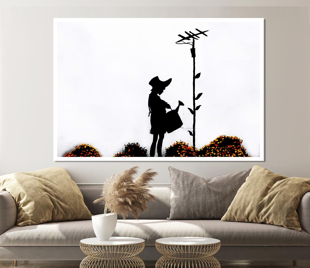 Watering Can Girl Print Poster Wall Art